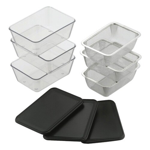 耐熱クリアバット&ザル 9点セット 蓋付き 日本製