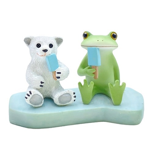 コポー シロクマとアイス カエル 置物