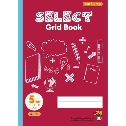 B5カラー方眼 5mmレッド×10