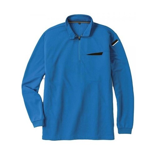 切りポケハーフジップ長袖ポロ Rブルー