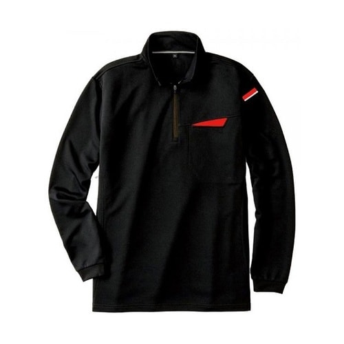 切りポケハーフジップ長袖ポロ ブラック