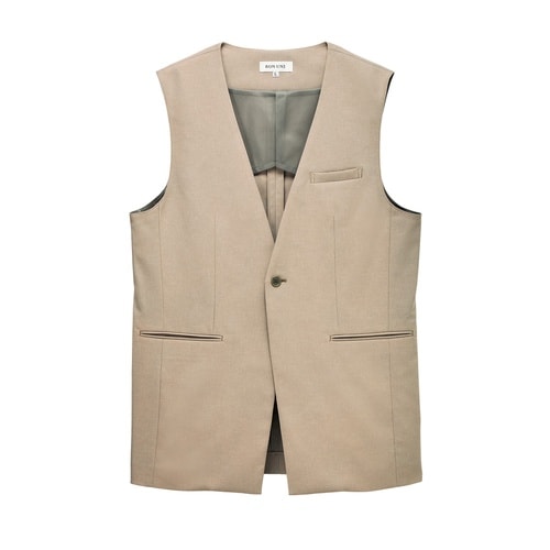 男女兼用ロングベスト衿ナシ ベージュ M