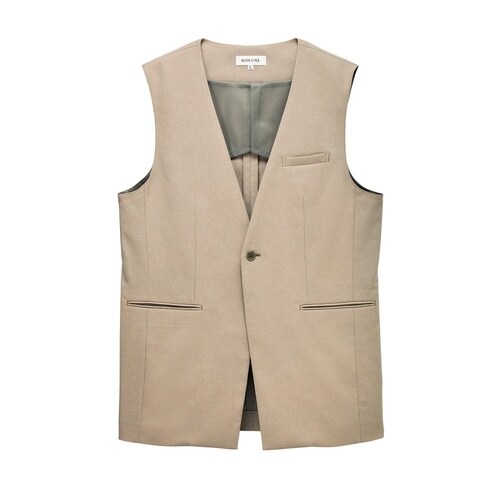 男女兼用ロングベスト衿ナシ ベージュ L