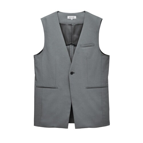 男女兼用ロングベスト衿ナシ グレー S