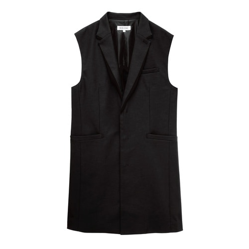 男女兼用ロングベスト衿アリ ブラック L