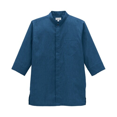 スタンドカラー和シャツ ブルー 3L F