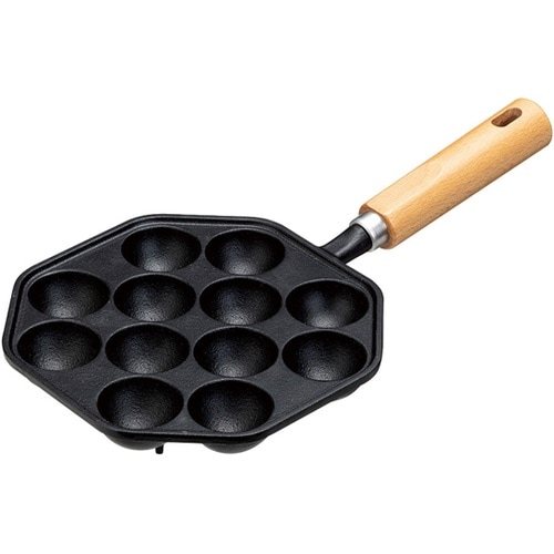 鉄鋳物 たこ焼き12穴 木柄 4456