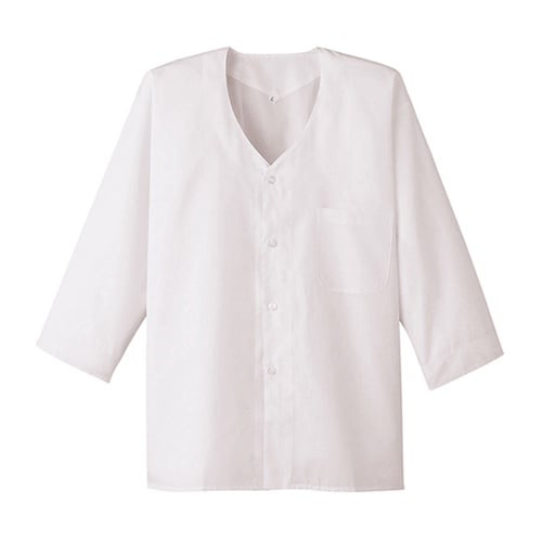 襟なし/七分袖 男性用調理衣 ホワイト