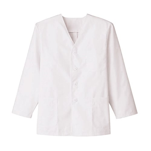 襟なし/長袖 男性用調理衣 ホワイト L