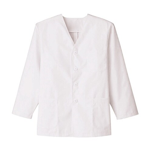 襟なし/長袖 男性用調理衣 ホワイト L