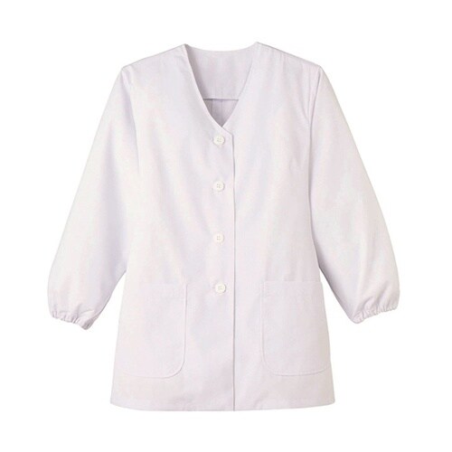 襟なし/長袖 女性用調理衣 ホワイト L