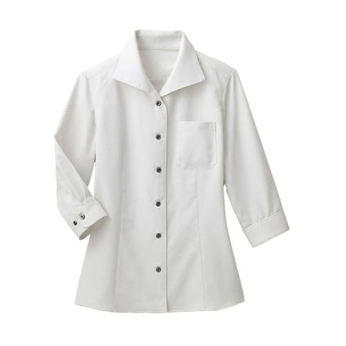 七分袖 女性用ボタンダウンシャツ グレー