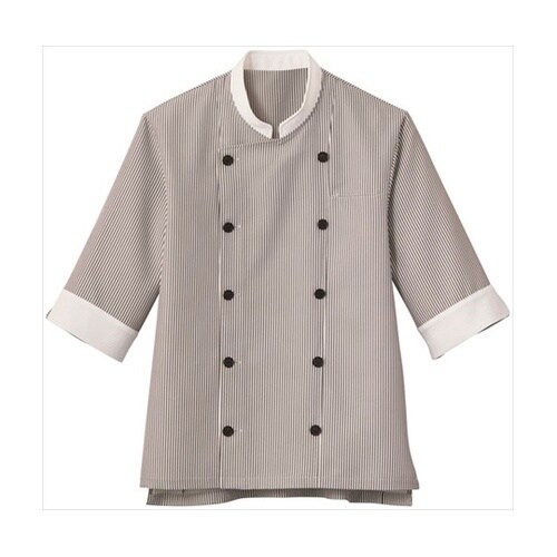 七分袖 ショップコート ホワイト×ブラッ