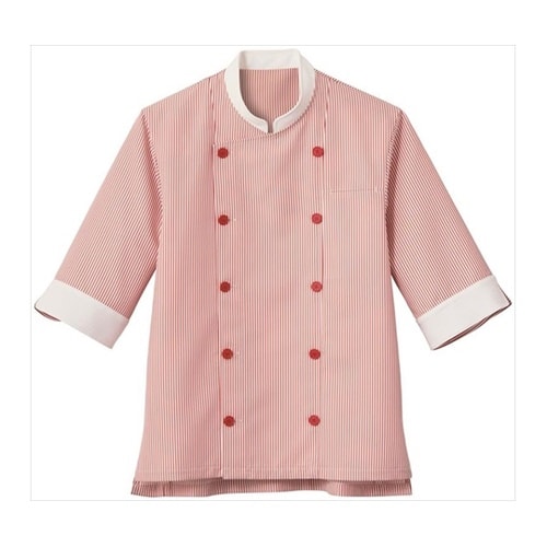 七分袖 ショップコート ホワイト×レッド