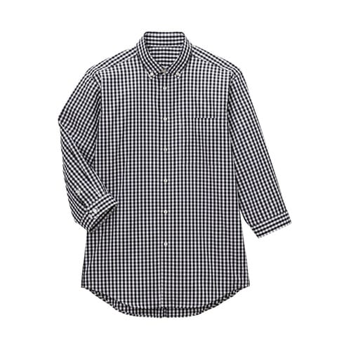 七分袖 ボタンダウンシャツ ブラック L