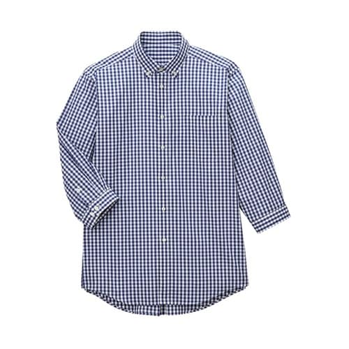 七分袖 ボタンダウンシャツ ネイビー L