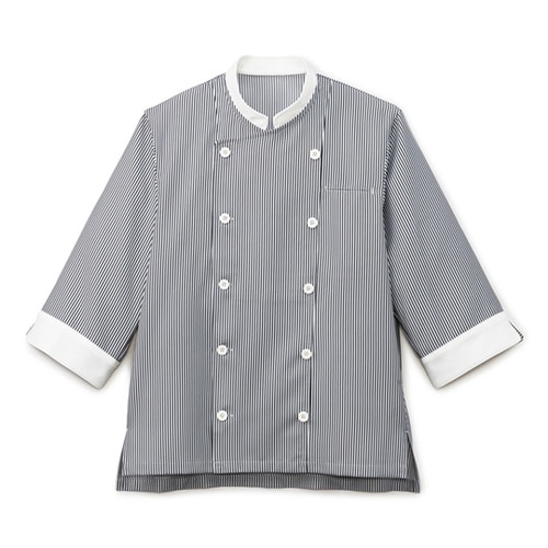 七分袖 ショップコート ホワイト×ブラッ