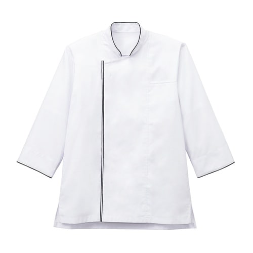 七分袖 ショップコート ホワイト×ブラッ