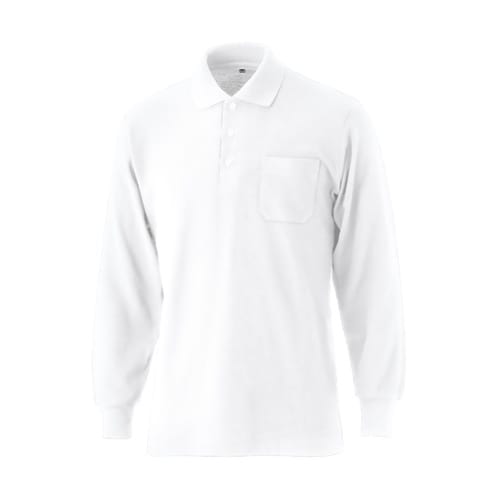 2284 国産長袖ポケ付ポロ ホワイト