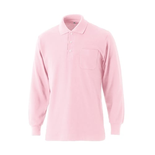 2284 国産長袖ポケ付ポロ ピンク 1