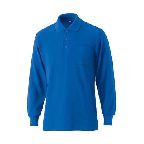 2284 国産長袖ポケ付ポロ ブルー S