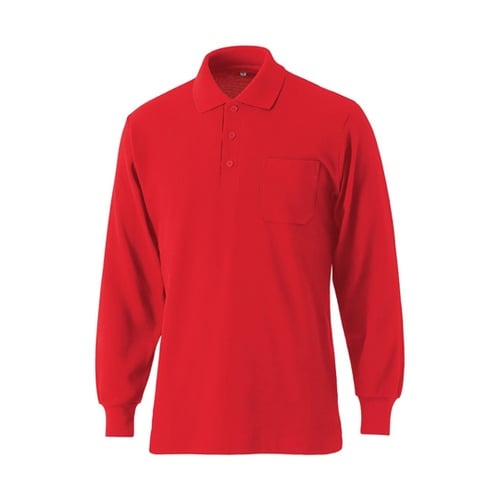2284 国産長袖ポケ付ポロ レッド S