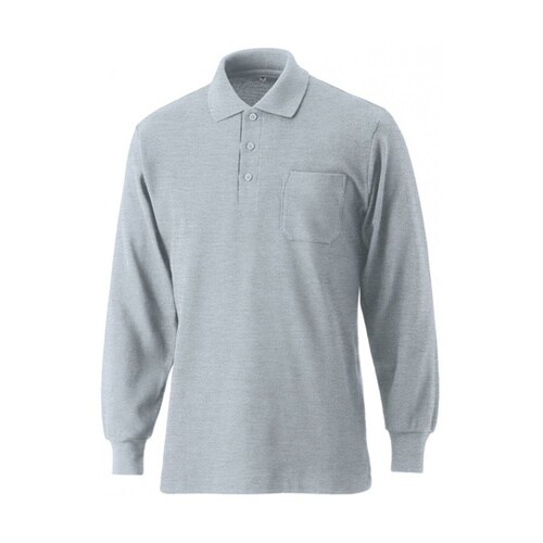 2284 国産長袖ポケ付ポロ 杢グレー