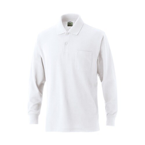 VP902 綿混長袖ポケ付ポロ ホワイト