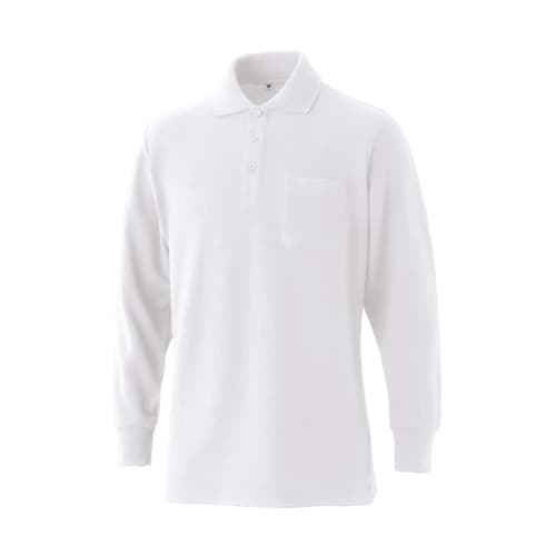 SLY804L 綿混長袖ポケ付ポロ ホワ