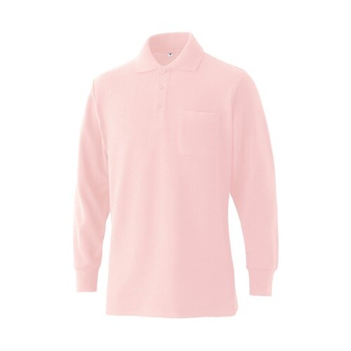 SLY804L 綿混長袖ポケ付ポロ ピン
