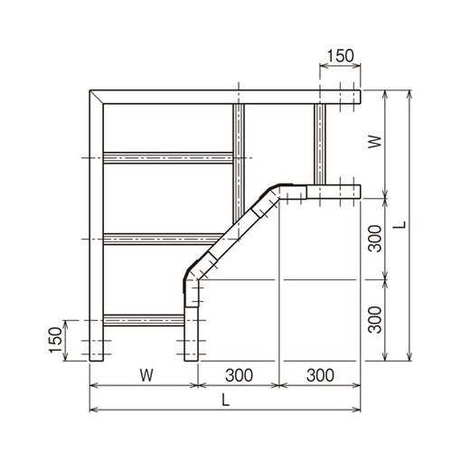 外直角L形分岐ラック DRLA30