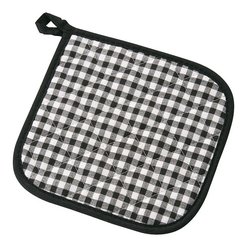 TKG チェック布製ポットホルダー 黒