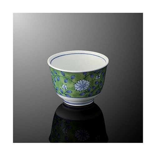 T 6−RK 羽反湯呑 小 緑彩唐草