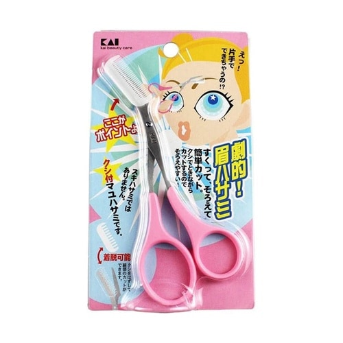 KQ−809 くし付き眉鋏(ピンク)