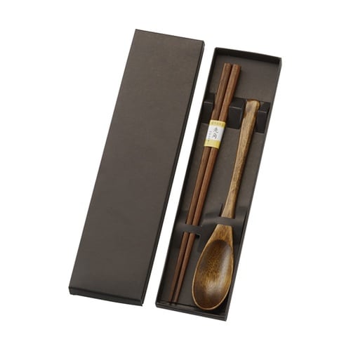 箸・スプーンセット 目摺り 黒箱入 74