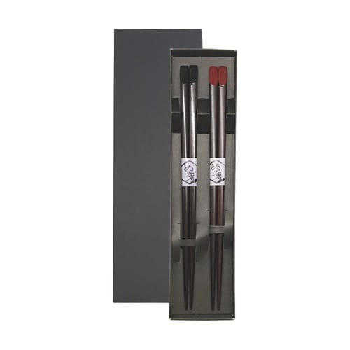 天削木箸 溜 ペア 黒箱入 742713