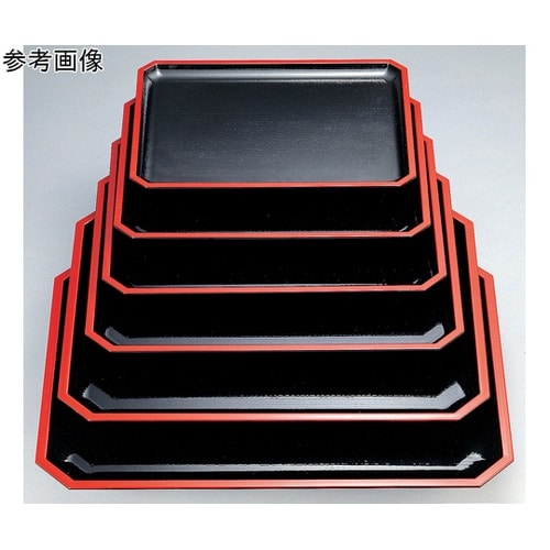 尺2 隅切木目盆 黒天朱SL 15020