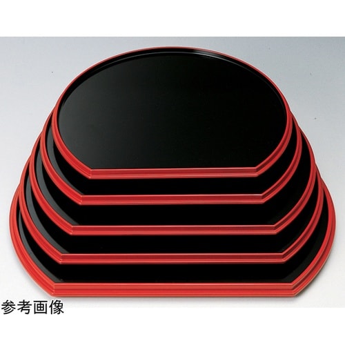 尺2 半月両面盆 黒渕朱/裏刷毛目朱天黒