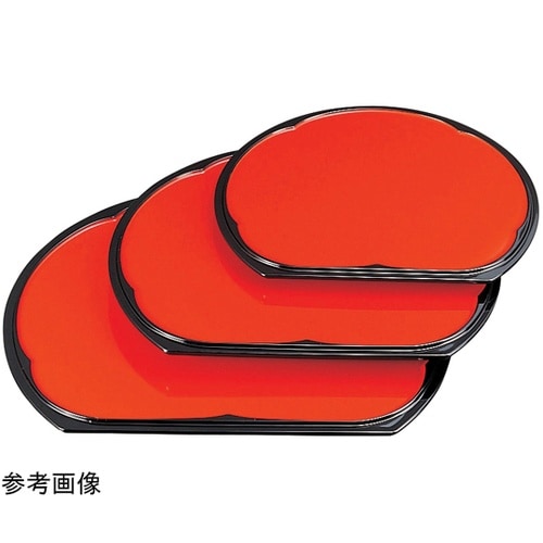 尺1 梅型半月両面盆 朱渕黒/梨地渕黒