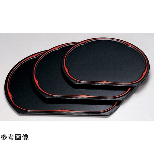 尺1 梅型半月両面盆 黒天朱タタキSL/