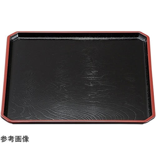 尺0 角隅切木目盆 黒天朱SL 1515