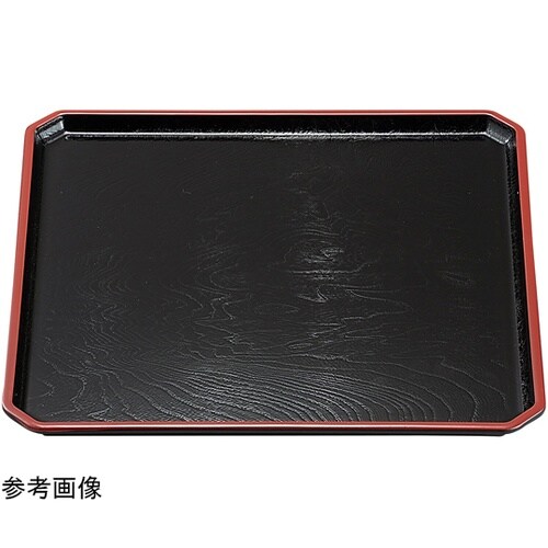 尺1 角隅切木目盆 黒天朱SL 1515