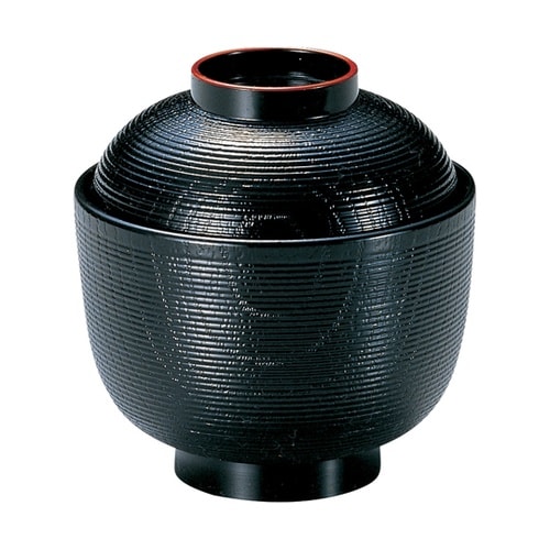 3寸 千筋ケヤキ吸物椀(蓋親)黒天朱 3