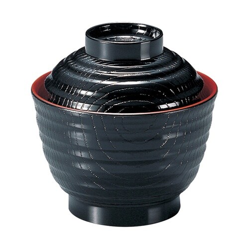 3.5寸 乱引木目小吸椀(蓋親)黒内朱