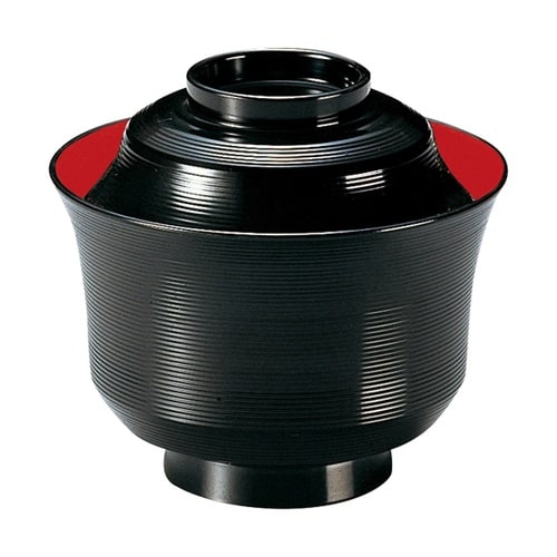 TA3.2寸 竹型千筋椀 黒.内朱無地