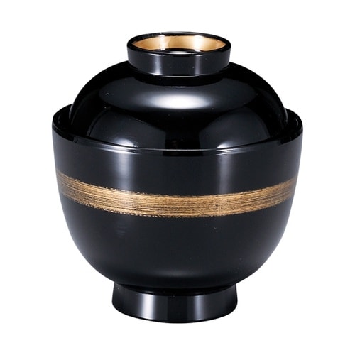 耐熱一口小吸椀 黒/金カスリ帯・高台内金