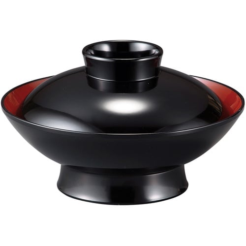 耐熱5.5寸 御殿型煮物椀 黒無地 内朱