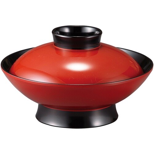 耐熱5.5寸 御殿型煮物椀 朱ツバ黒 内