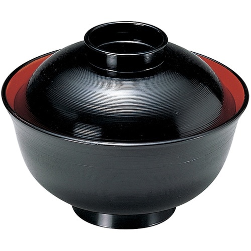 TA5寸 千筋丼物椀 黒内朱(蓋.親)