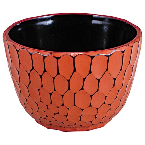 木彫亀甲丼 柿朱内黒 21409090